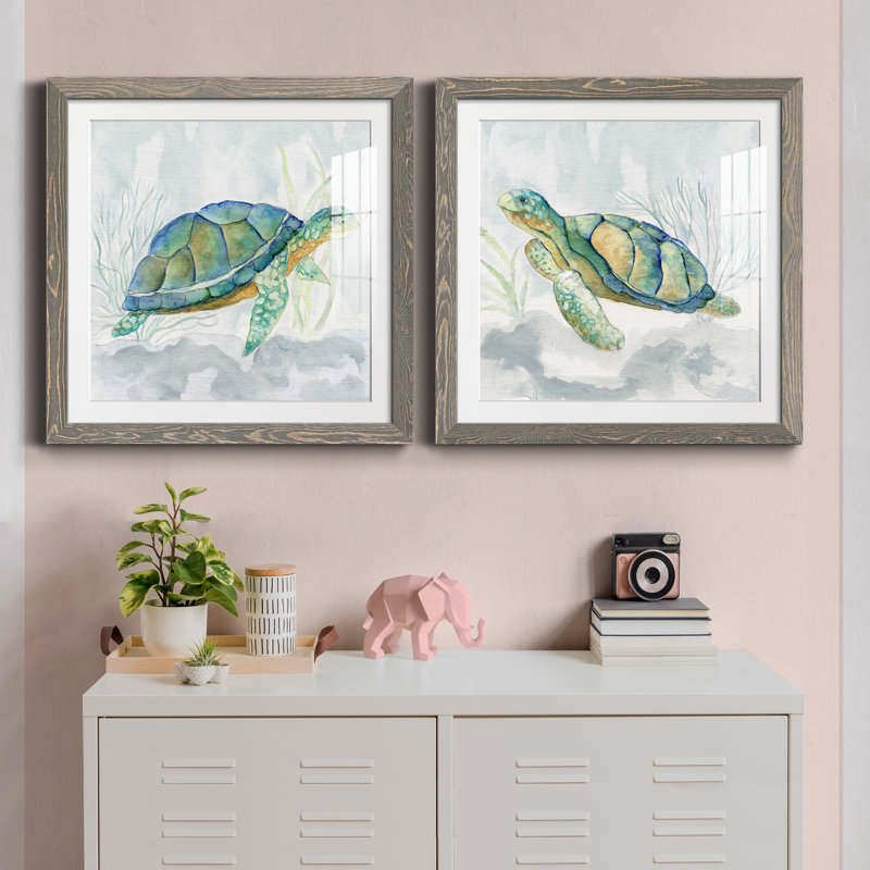 «Riding the Current I», ensemble de 2 peintures, Papier avec cadre érable, H 31,5 po x l 63 po x P 1,5 po