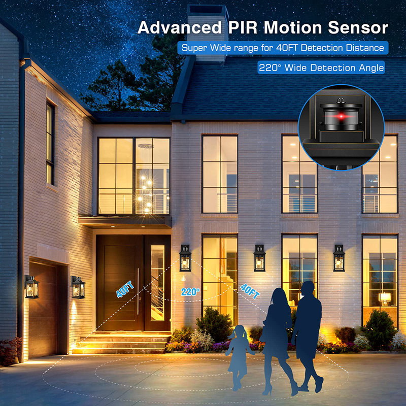 Motion Sensor Exterior Lights for House, 2 Pack Dusk to Dawn Porch Lights Sconce Outdoor, Moden Outdoor Sconce Lights Lantern with Tempered Glass for Garage, Patio, Waterproof
