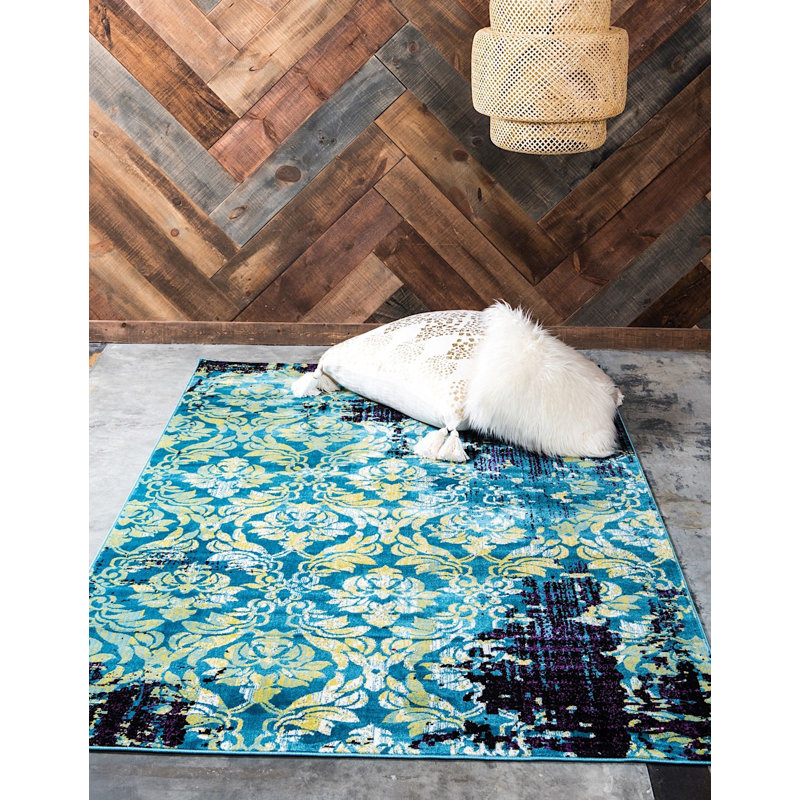 Tapis décoratif turquoise Kathrine oriental, Rectangle 8 p x 11 pi 6 po