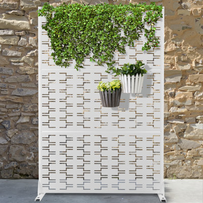 Metal Privacy Screen with Stand, Weather Resistant Outdoor Privacy Screen, Freestanding Outdoor Privacy Fence for Patio, Balcony or Deck - Brick