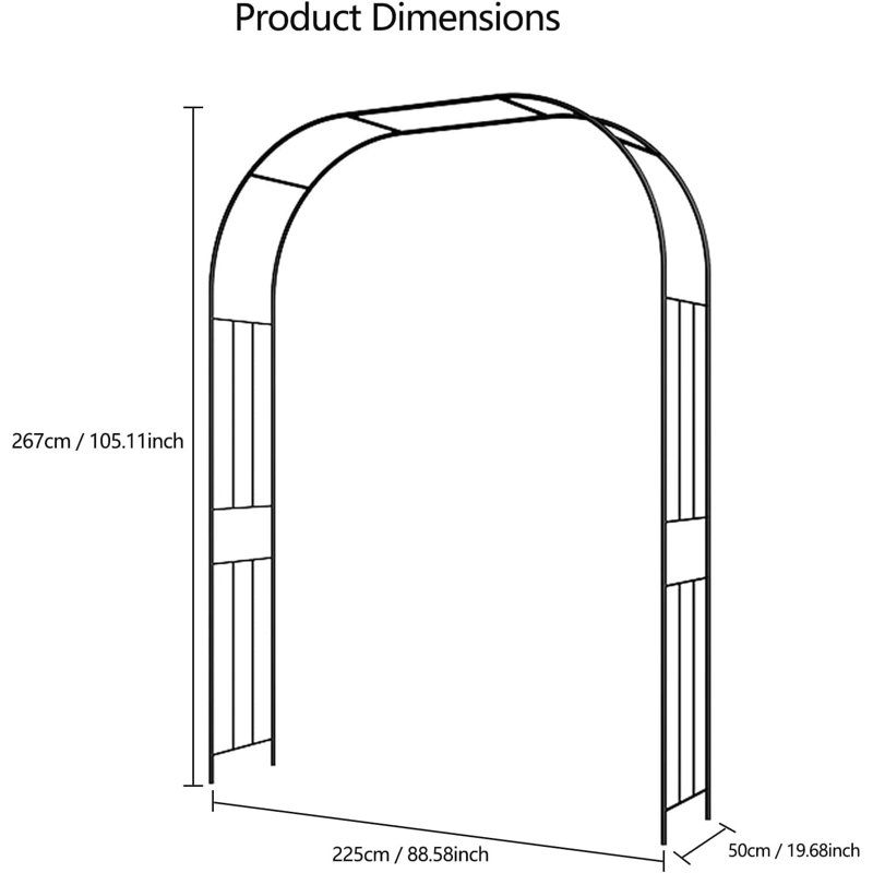 267cm H x 50cm W Metal Arched, 267cm H x 225cm W x 50cm D