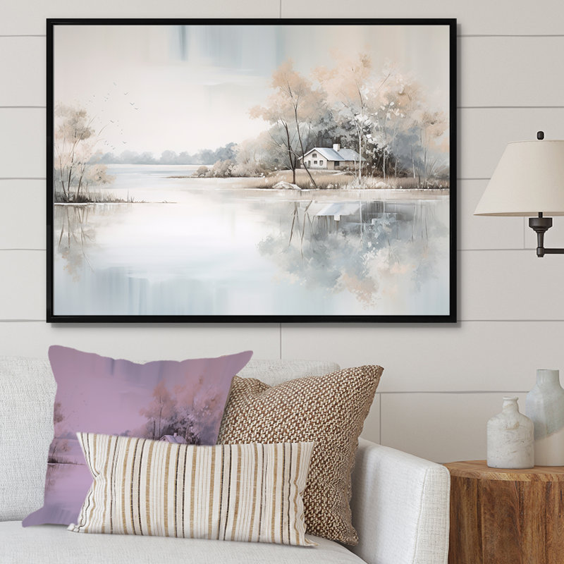 «Lakeside House Serenity I», reproduction sur toile, H 16 po x l 32 po x P 1 po, Cadre flottant noir