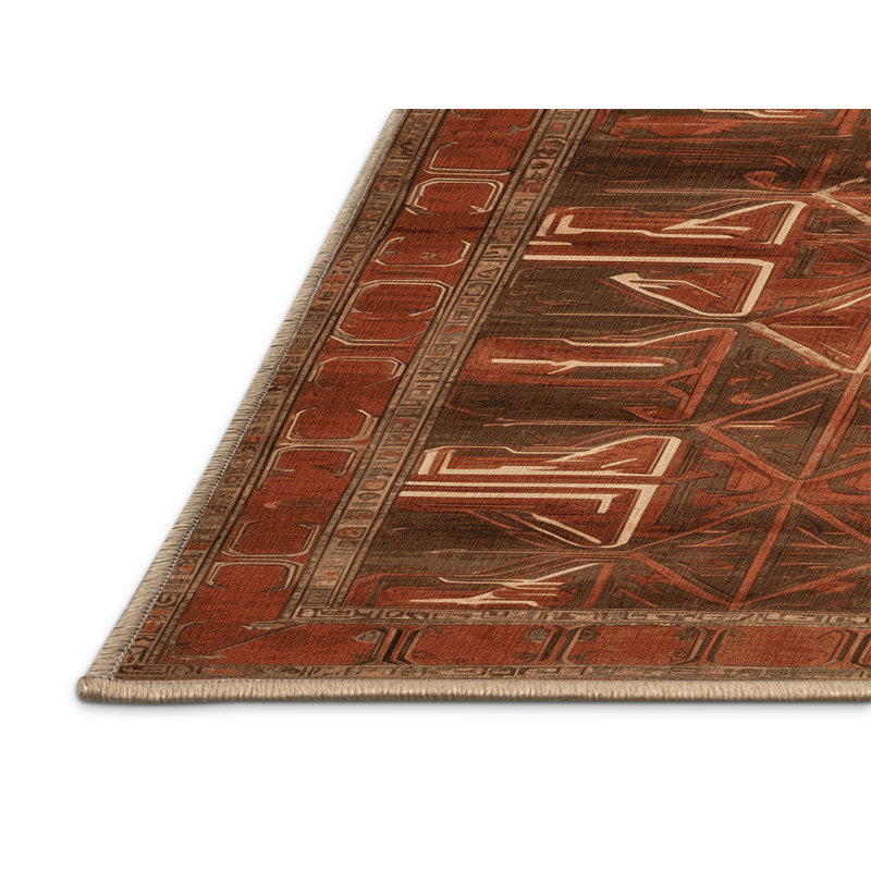 Tapis art déco brun lavable à la machine, Rond 3 pi
