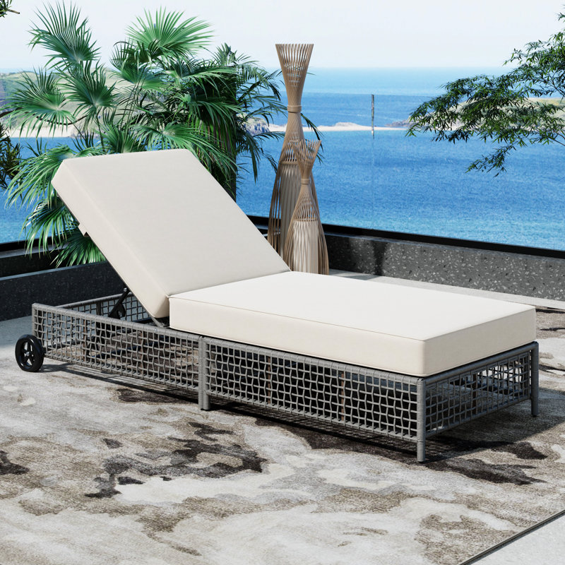 Méridienne Poolside Garden, avec 5 coussins et roulettes pour le patio, gris et beige