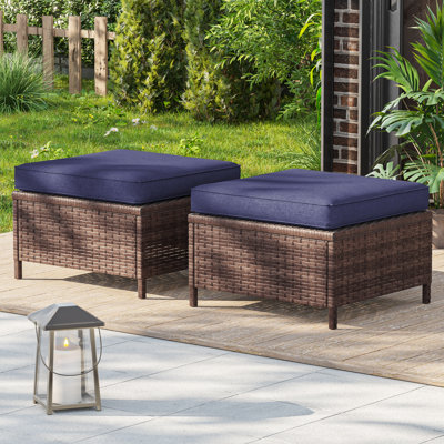 2 Piece Rattan Patio Ottoman with All Weather Wicker