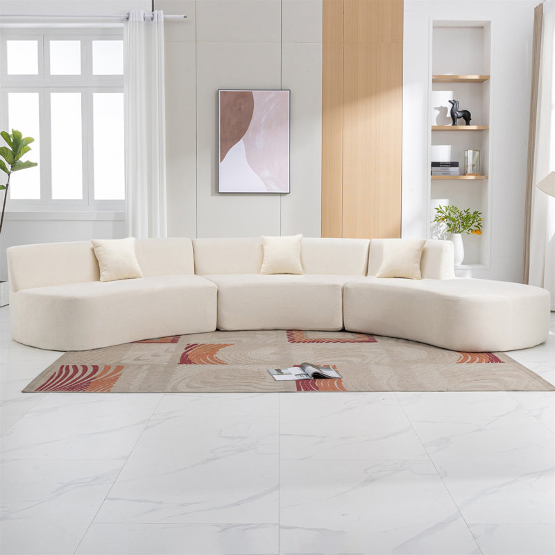 Canapé incurvé en chenille de 136,6 po Mengia, Chenille beige