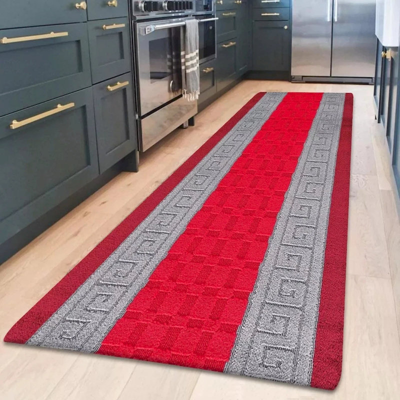 Non-Slip Red-Grey Indoor Area Rug – Washable Large & Small Door Mat, Hallway, Bedroom & Kitchen Floor Mat