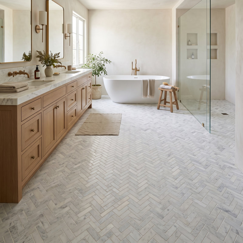 Marbre Alba 3 x 12 blanc, 1x3 Herringbone