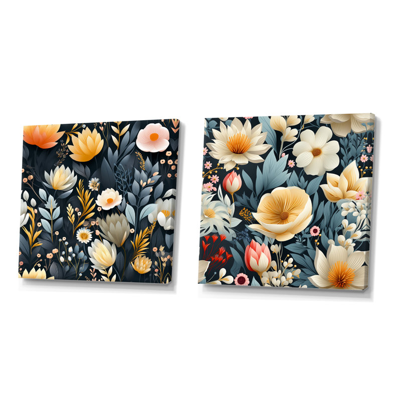 Chaudière - ensemble de 2 reproductions d'art sur toile florales, Toile tendue, H 36 po x l 73 po x P 1,5 po