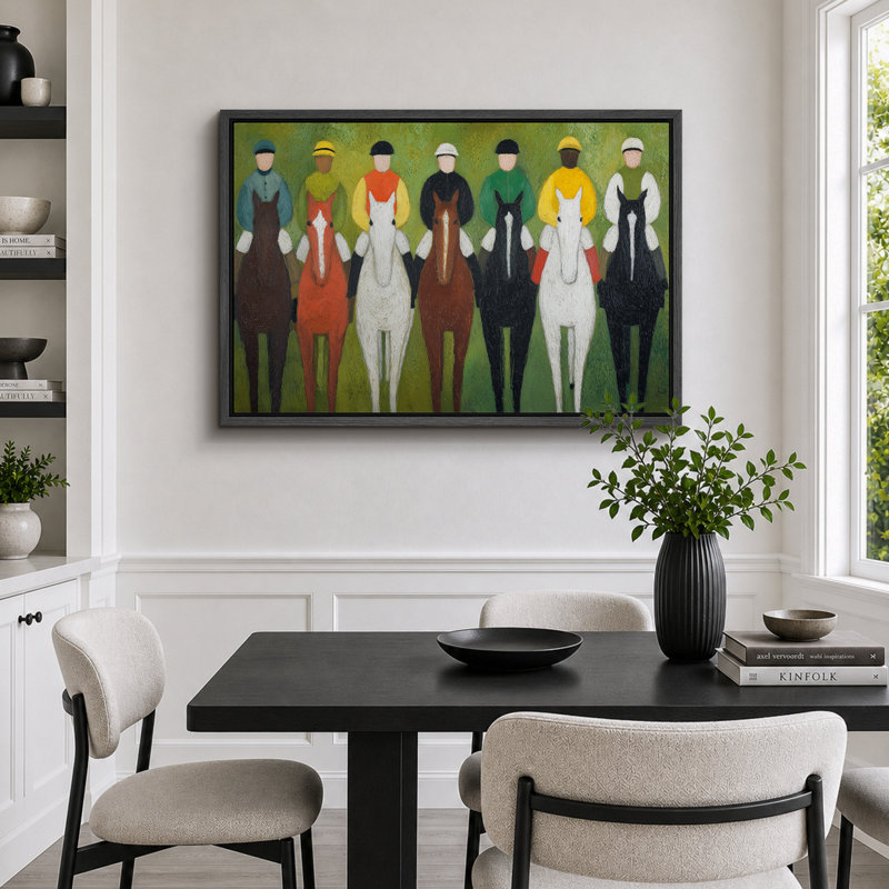 «Racing Jockeys and Horses», reproduction d'art sur toile encadrée, H 24 po x l 36 po x P 1,5 po, Cadre flottant noir
