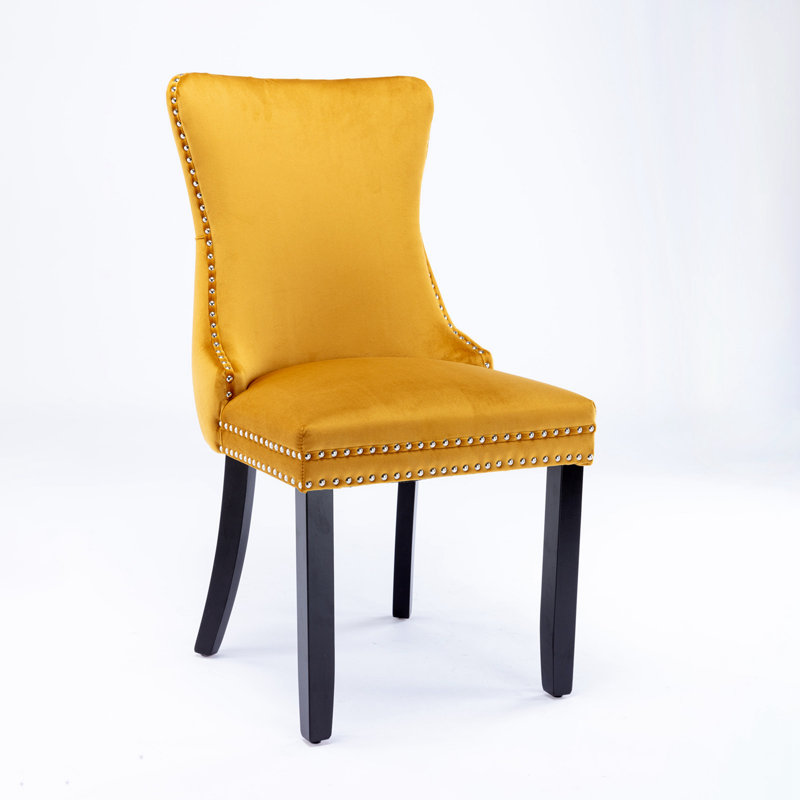 Danield Tufted Velvet Wingback Parsons Dining Chair, Black, Yellow
