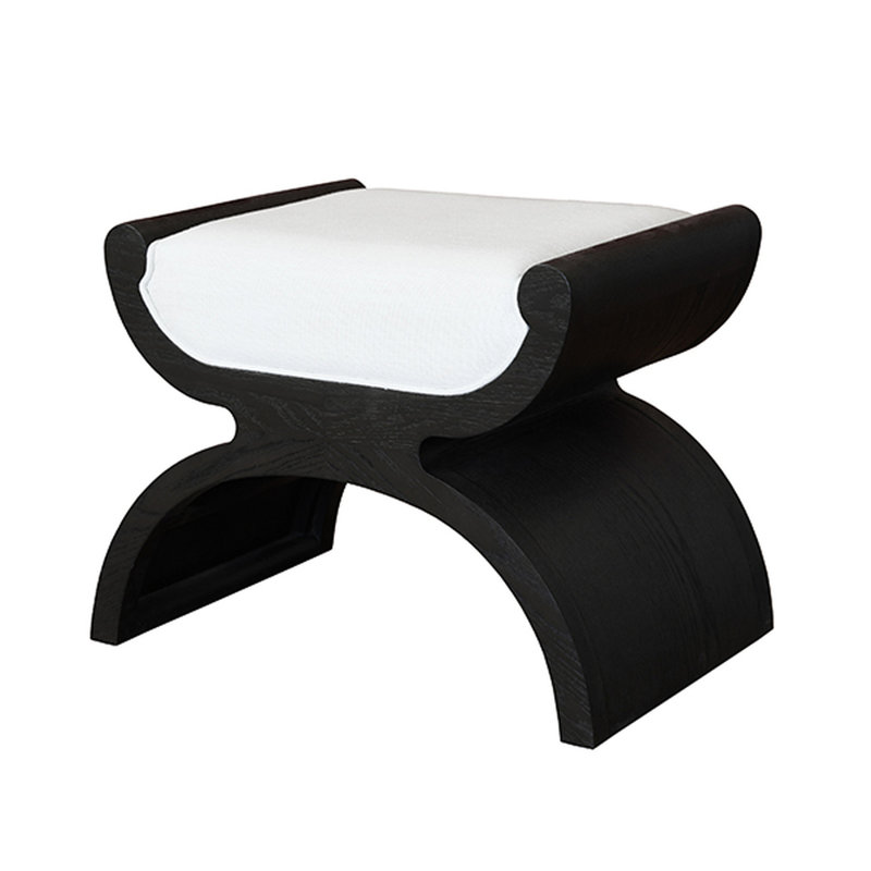 Espresso Oak Curved Base 26" Accent Stool with White Linen Cushion