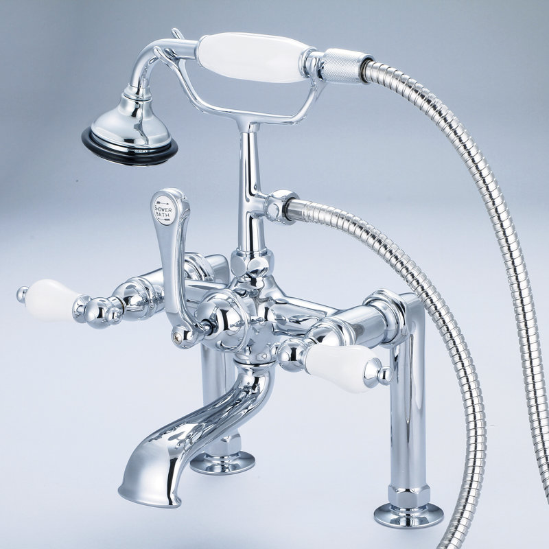 Stonington Deck Tub Spout, Porcelain Lever Handles, Chrome