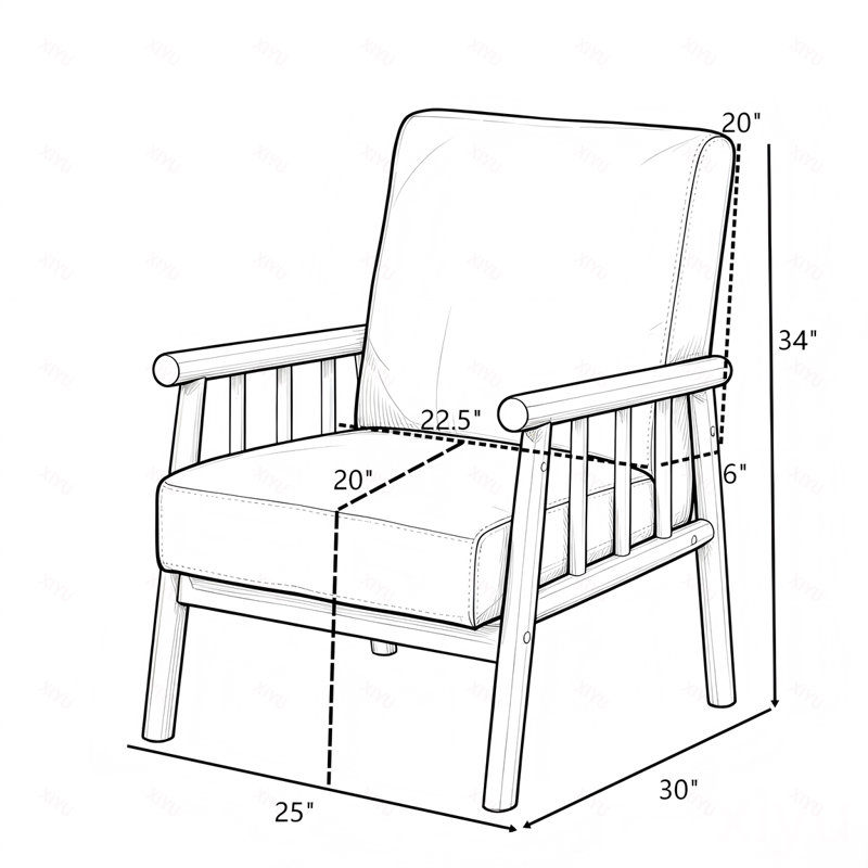 Fauteuil de style moderne Mid-Century de 25 po de largeur, Microfibre - brun