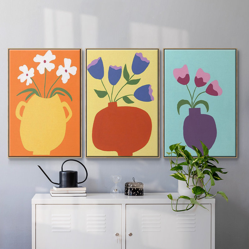 Modern Moderns I, reproduction encadrée sur toile 3 pièces, H 27 po x l 54 po x P 2 po, Naturel