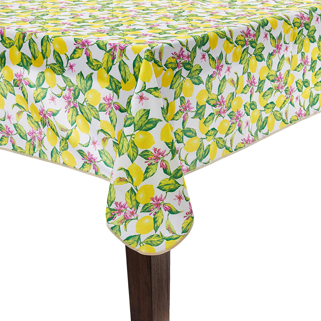 Red Barrel Studio® European Lemon Citrus Floral Pattern, Polyester Woven Printed Fabric, Yellow, 60 Inch Round, Seats 4 To 6 People, Tablecloths Red Barrel Studio® 