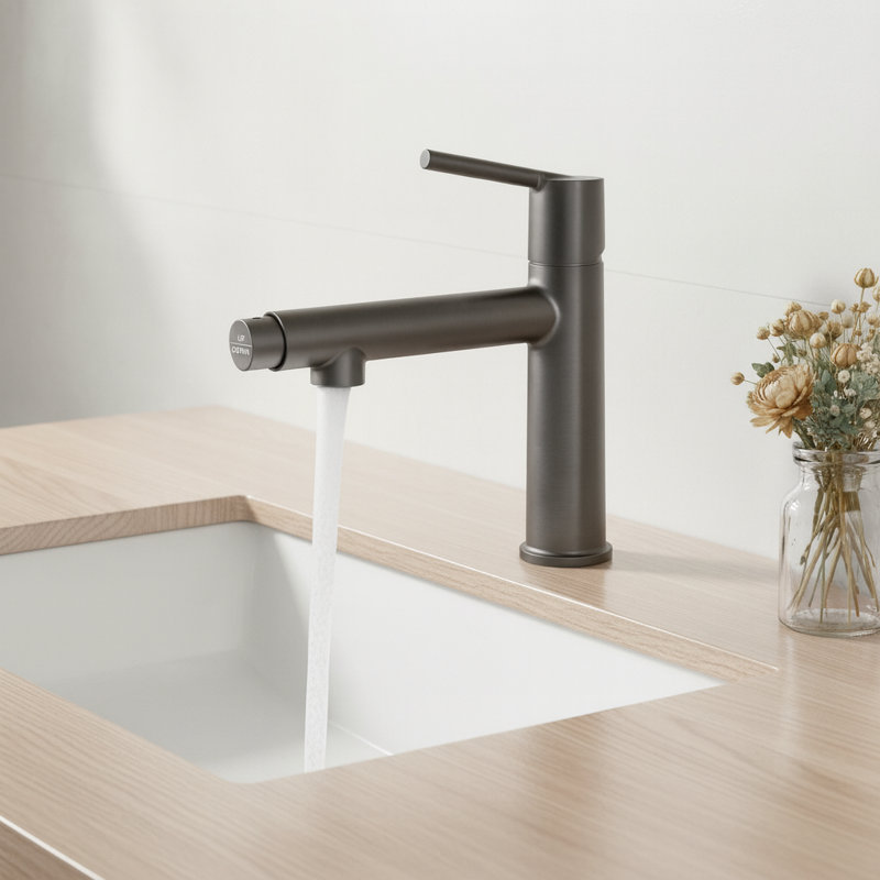 Modern 2-in-1 Fountain Bathroom Faucet(Set of 2), Gun Gray