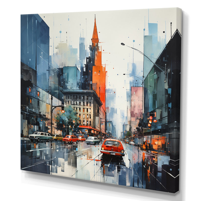 Ameela bleu gris Mid Century Mid-Century Metropolis I - Art abstrait Mid-Century, H 36 po x l 36 po x P 1,5 po, Toile tendue