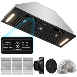 36 po Hotte intégrée de 900 pi³ / min en acier inoxydable noir avec filtre pour lave-vaisselle