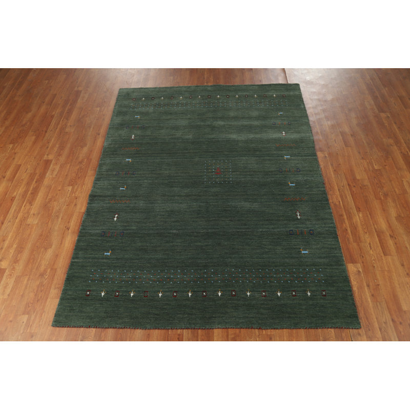Tapis oriental fait à la main vert Gabbeh 6 x 8
