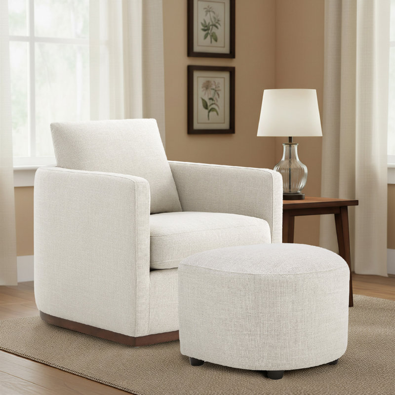 Bobbi 22'' Upholstered Ottoman, Effie Linen Performance Weave