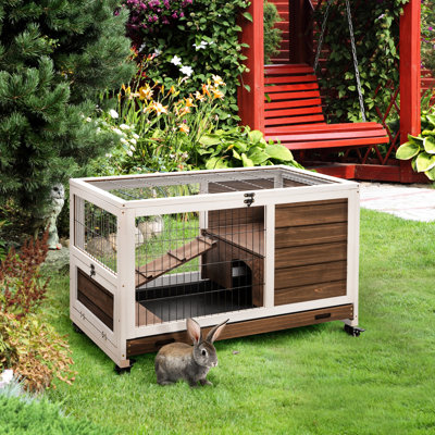 Cage en bois pour petits animaux, avec construction et sans plateau de fuite, brun, cage pour animal de compagnie compacte facile à nettoyer, Rabbit House,