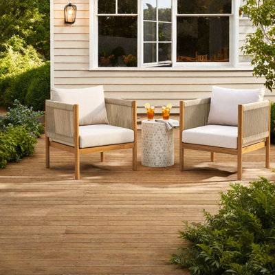 Ensemble de 2 chaises longues de patio modernes, corde en bois d'acacia pour la maison extérieure