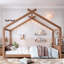 Grand lit sur pied avec lattes de soutien, structure de lit en bois massif pour enfants, aucun sommier tapissier et structure d'ouverture, naturel profond