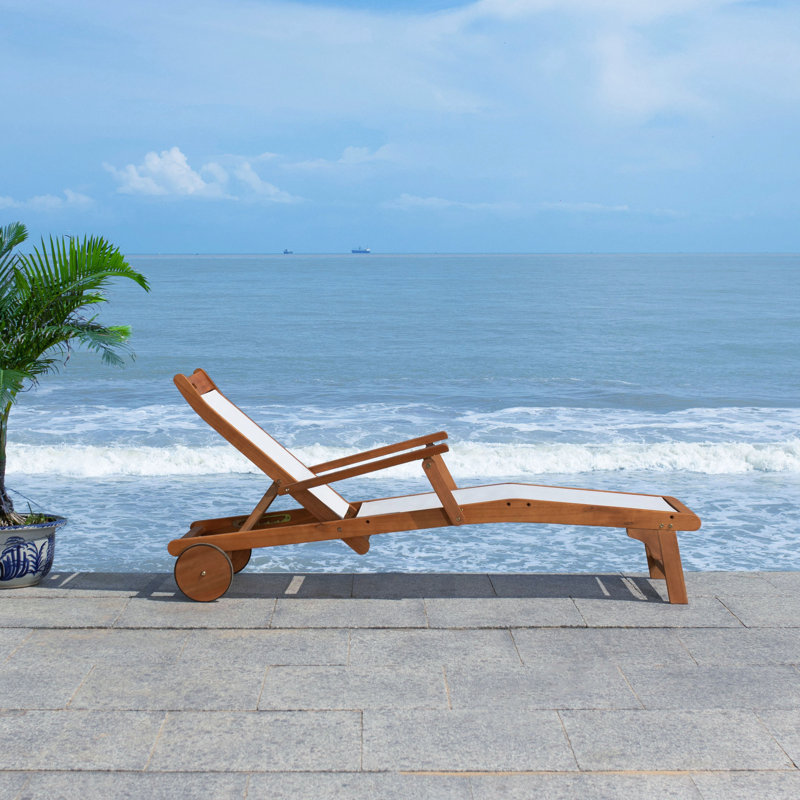 London Outdoor Eucalyptus Wood Chaise Lounge, Beige