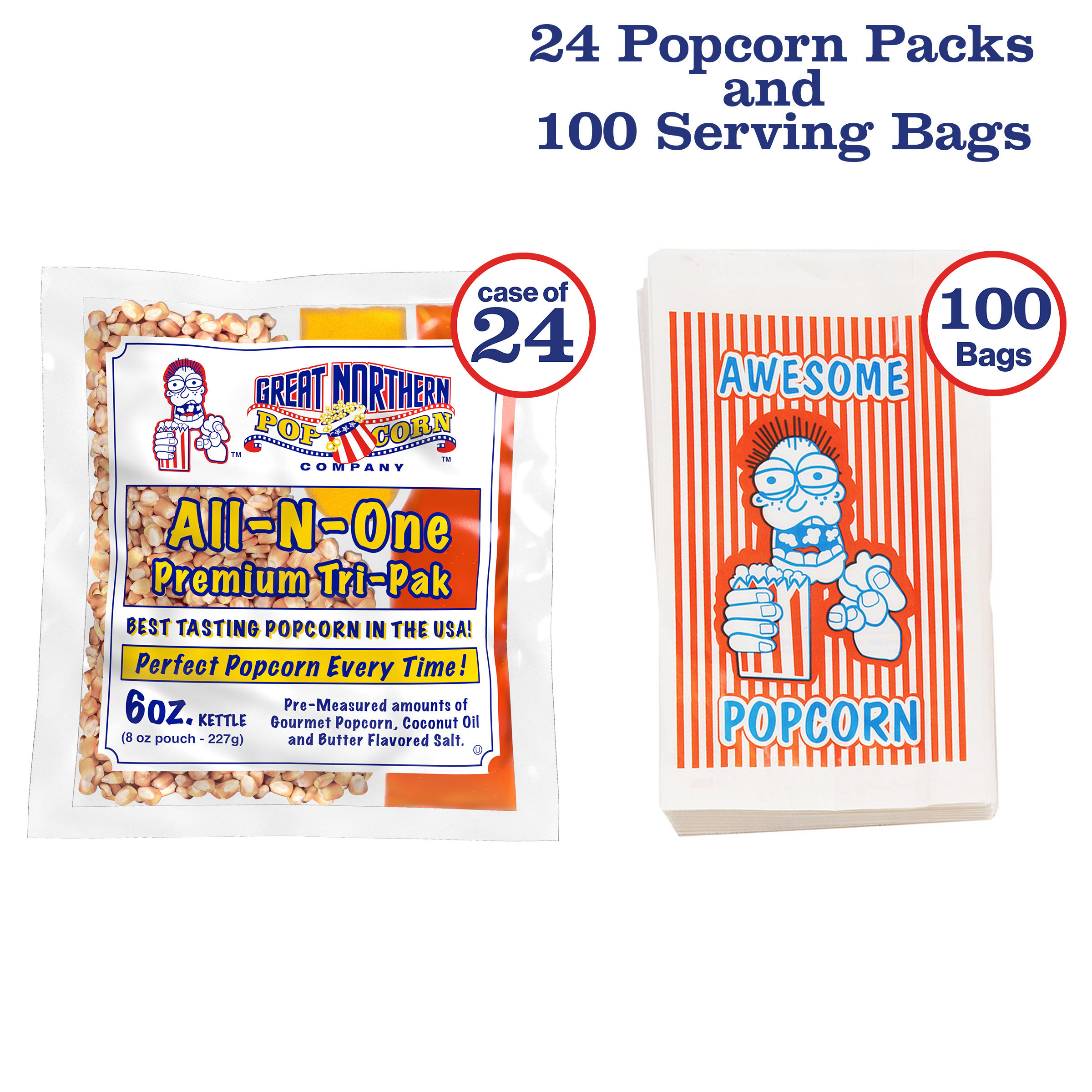 GREAT NORTHERN POPCORN COMPANY - Popcorn Packs, Pre-Measured, Movie Theater  Style, All-in-One Kernel, Salt, Oil Packets for Popcorn Machines, 8 Ounce
