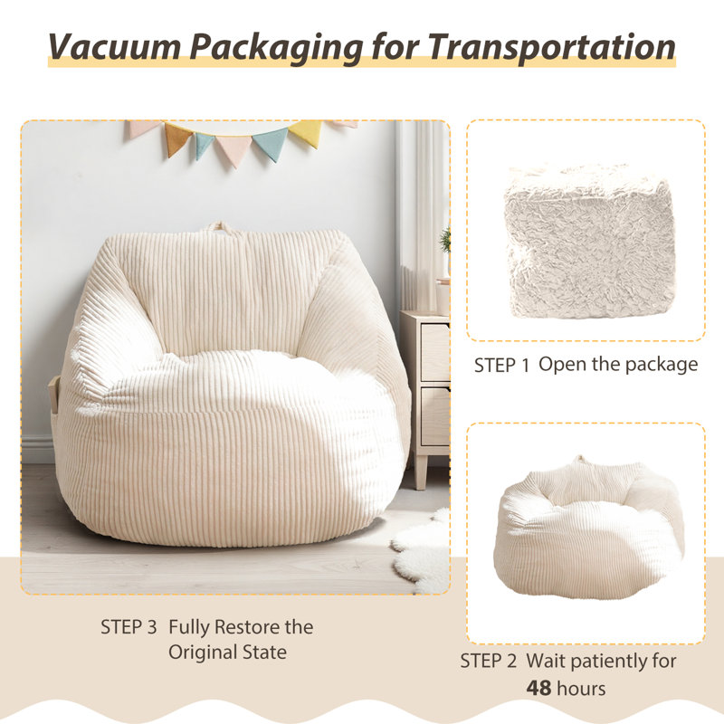 Corduroy Kids Bean Bag Chair, Beige Corduroy