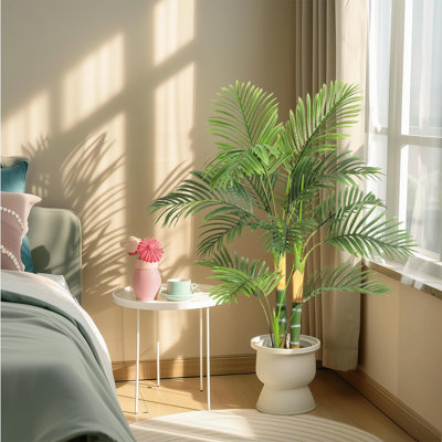 4FT Artificial Golden Cane Palm Tree, Pre Potted Tropical Palm Tree Uv Resistant Fake Plant