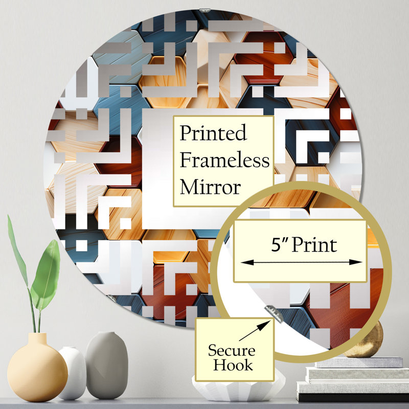 Hexagones orange et gris - Miroir mural carré, 31,4 po x 31,4 po