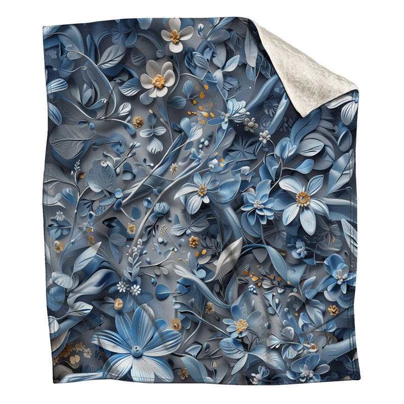 Floral Blue Blooms Blankets, 50in W x 60in H
