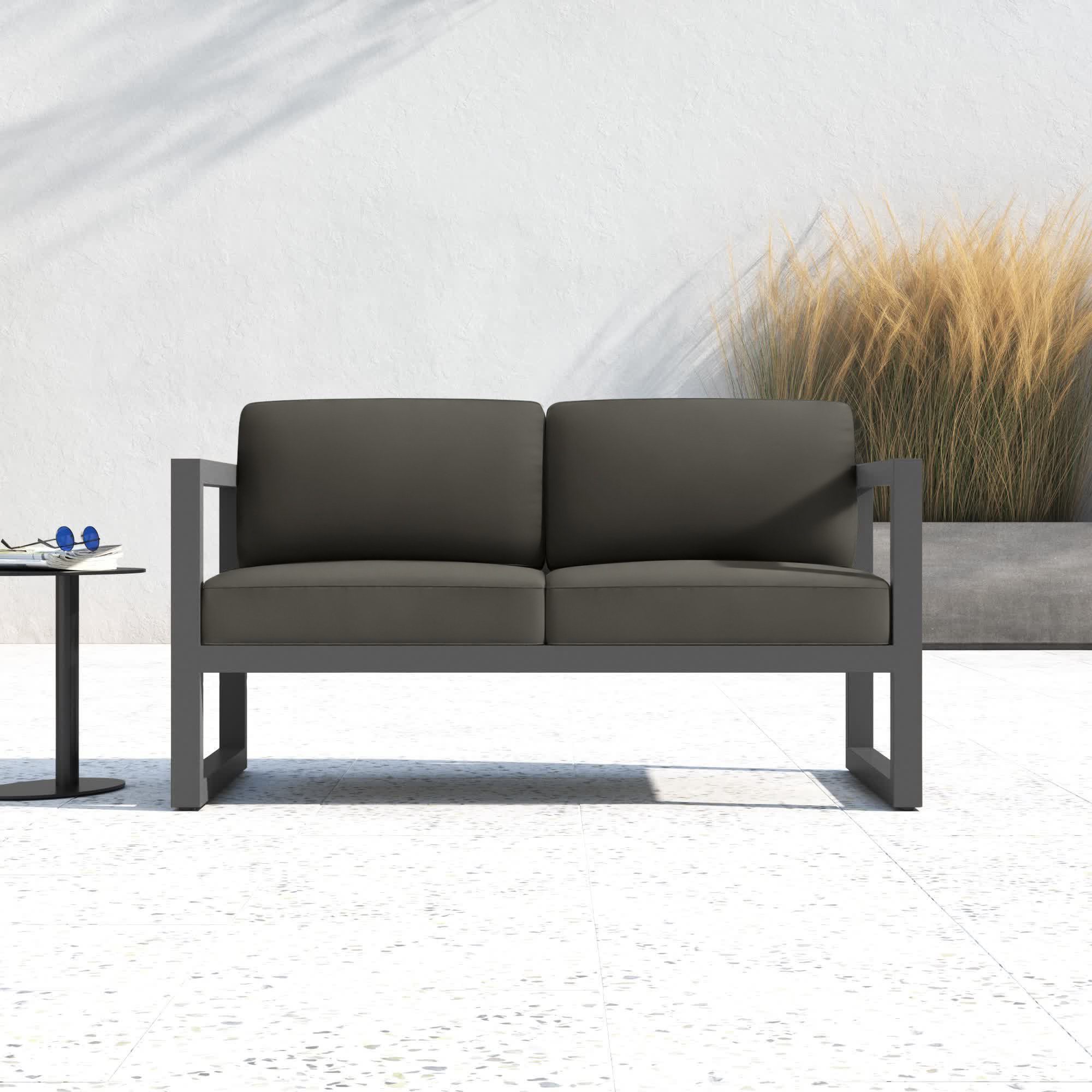Smith 57" Outdoor Loveseat with Sunbrella® Cushions, Slate, Canvas Charcoal