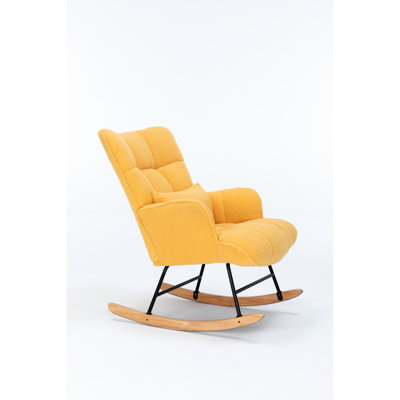 Chaise berçante haute, revêtement en velours pour chambre de bébé à bascule et structure en bois massif