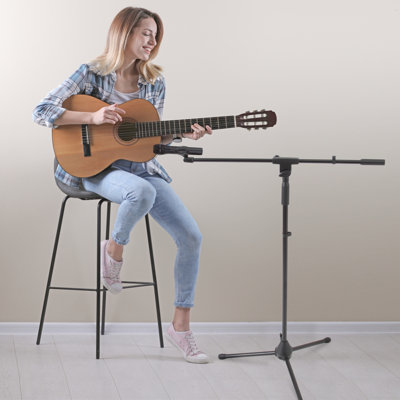 Tripod Microphone Stand, Height Adjustable Mount, Extending Boom Mic Arm