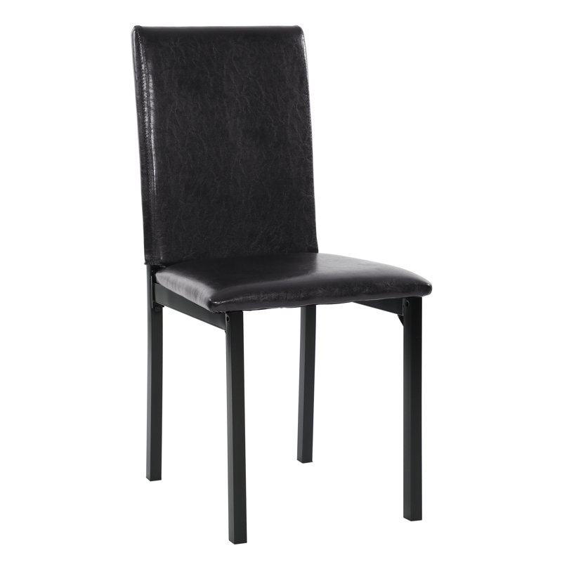 4 chaises de salle à manger avec structure en métal, similicuir brun, pieds noirs, siège d'une largeur de 17,75 po et 4 chaises en métal, ensemble de 17,25 po