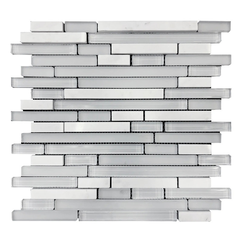 Carrelage mural en mosaïque blanche en verre et en marbre blanc Staccato 12 po x 13 po (1,08 pi2 / pièce)