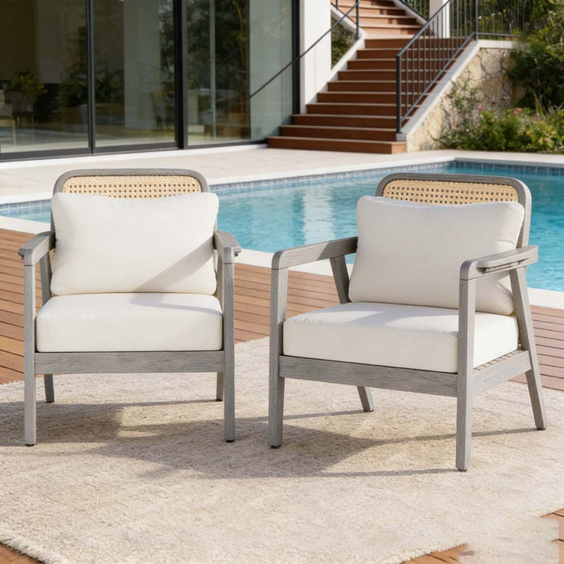 Fauteuil club d'extérieur en bois d'acacia, Gris clair - 2 pièces