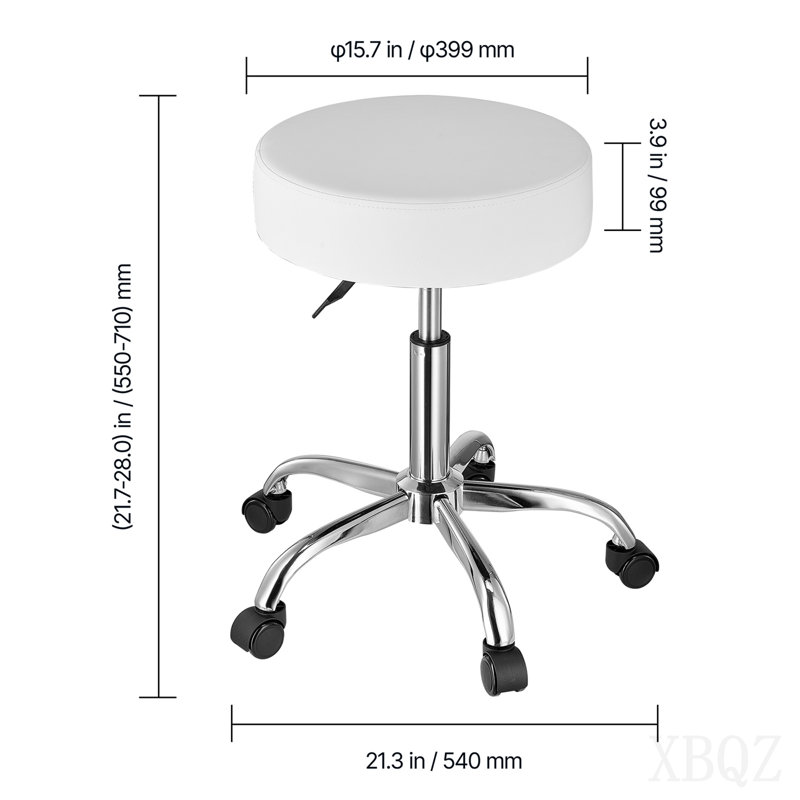Tabouret à roulettes avec roulettes, fauteuil à roulettes rondes d'une capacité de poids de 450 lb, tabouret pivotant en cuir de polyuréthane épaissi réglable en hauteur pour les salons, les spas, les massages, les tatouages, les cabinets, blanc