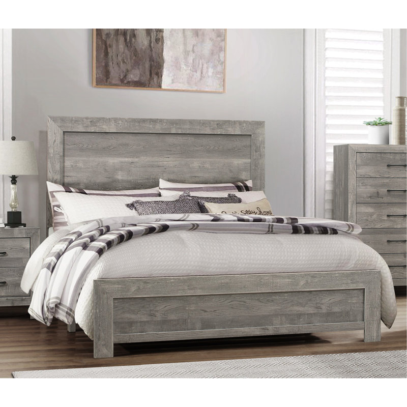 Grand lit avec tête de lit grise pour lit rustique, Gris, Grand lit
