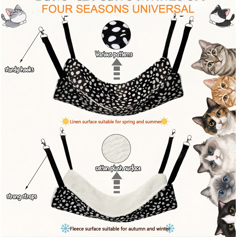 3 hamacs suspendus réversibles en peluche pour chat, cobaye, cage de rat, accessoires pour chiots, chiens, cochons, chatons, furets, lapins et autres petits animaux (motif à pois)
