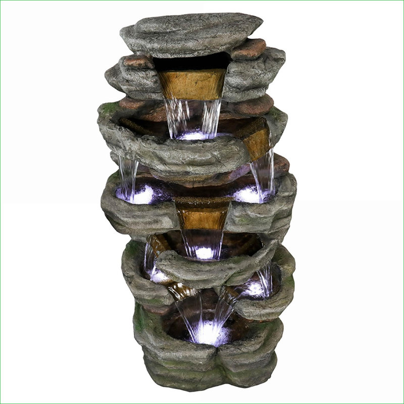 Fountains | 47.2" 6-Tier Cascading Outdoor Water Fountain for Garden Patio, LED Lights, Slate Gray Natural Stone | Gray|Resin
Color Alternative Vocabulary Table:
gray: light gray; dark gray; charcoal gray; slate gray