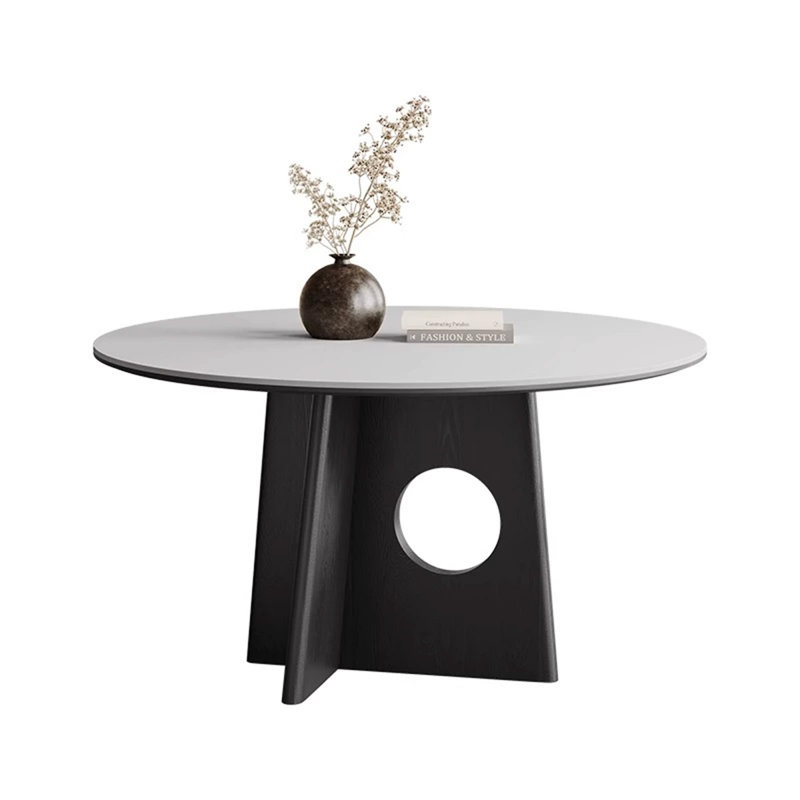 White&Black Round Sintered Stone Dining table, 29.53"H x 35.43"L x 35.43"W