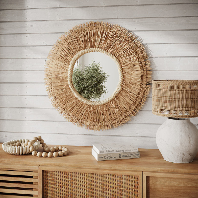 Kyzer Round Grass Wide Frame Boho Wall Mirror