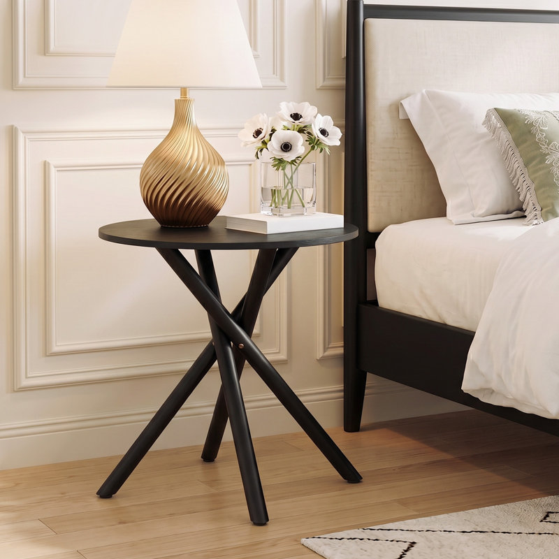 Table d'appoint 23,6 pouces à pieds croisés en bois rustique pour petits espaces, Black