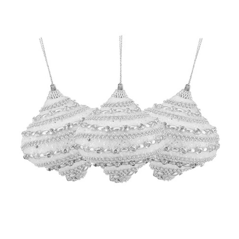 Ornement en forme d'oignon de Noël incassable scintillant blanc et argent 3 carats 3 po (75 mm)