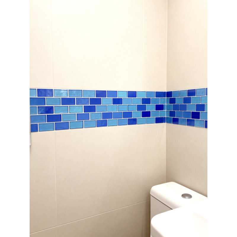 Landscape 1 in. x 2 in. Translucent Glass Plastic Face Mounted Brick Mosaic Designer Pool Tile