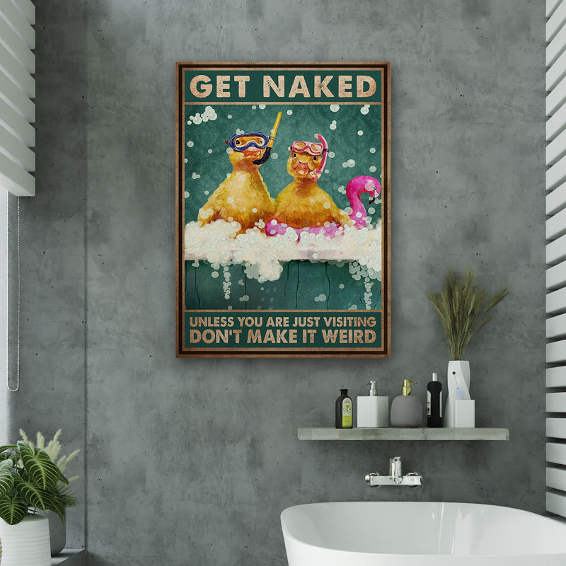 Paire de canards - Toile nue tendue avec châssis - Décor d'illustrations animales pour salle de bain et lessive, vert, bleu et jaune, décor de salle de bain